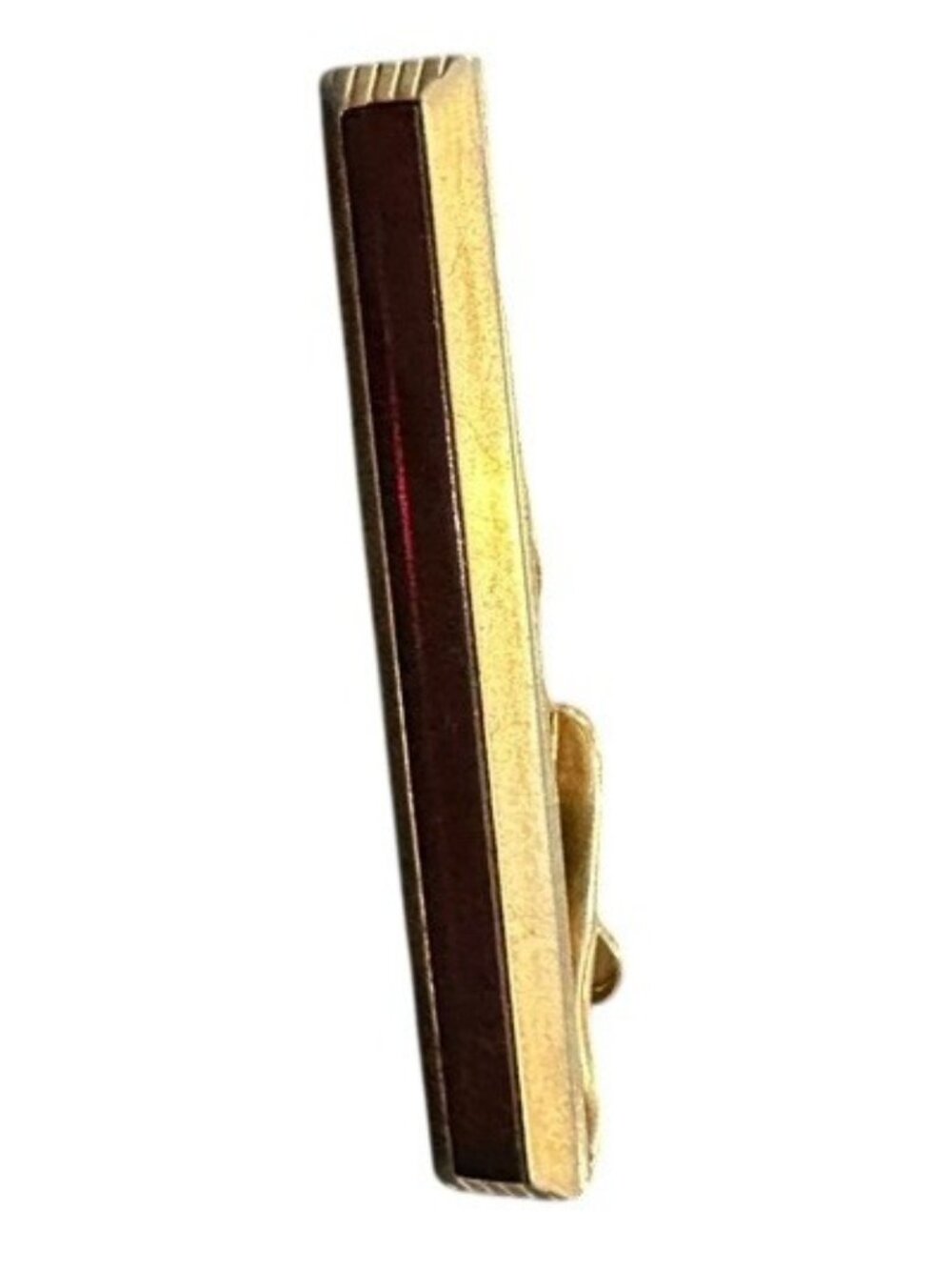 Vintage SWANK Tie Bar Clip Gold Tone Red Center 40s 50s Mens Accessories